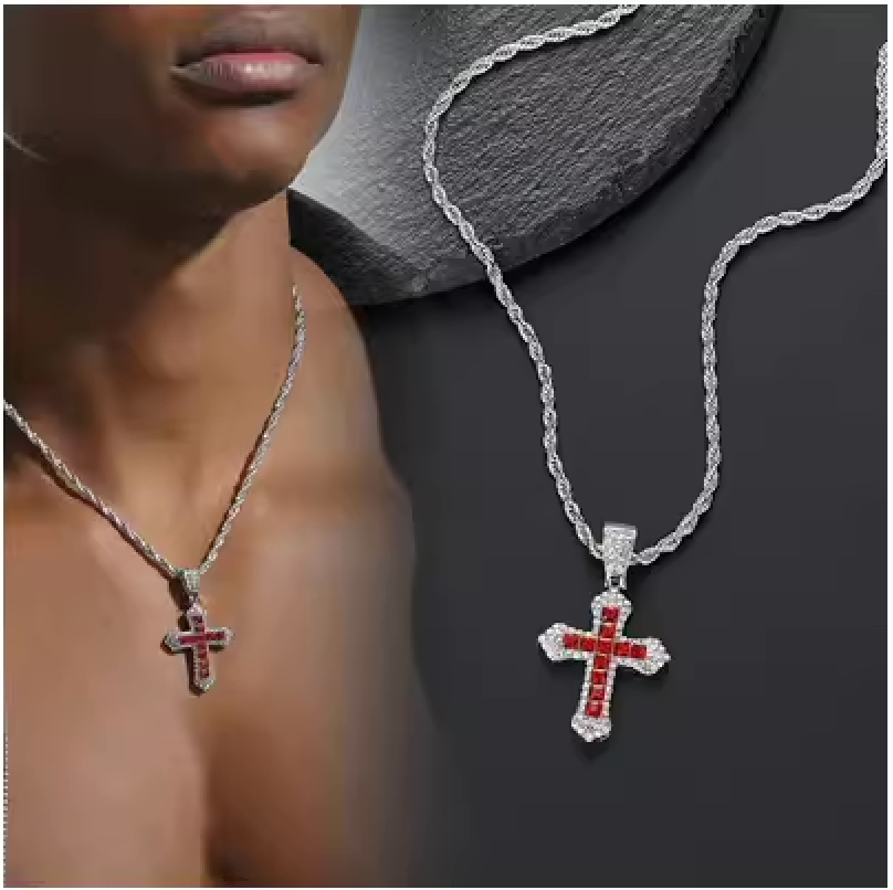 18K GOLD ICED CROSS PENDANT