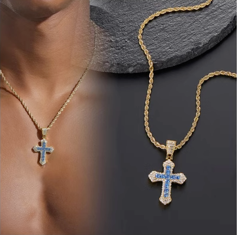 18K GOLD ICED CROSS PENDANT