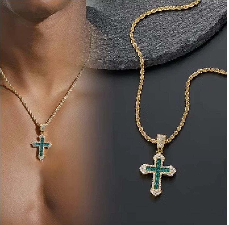 18K GOLD ICED CROSS PENDANT