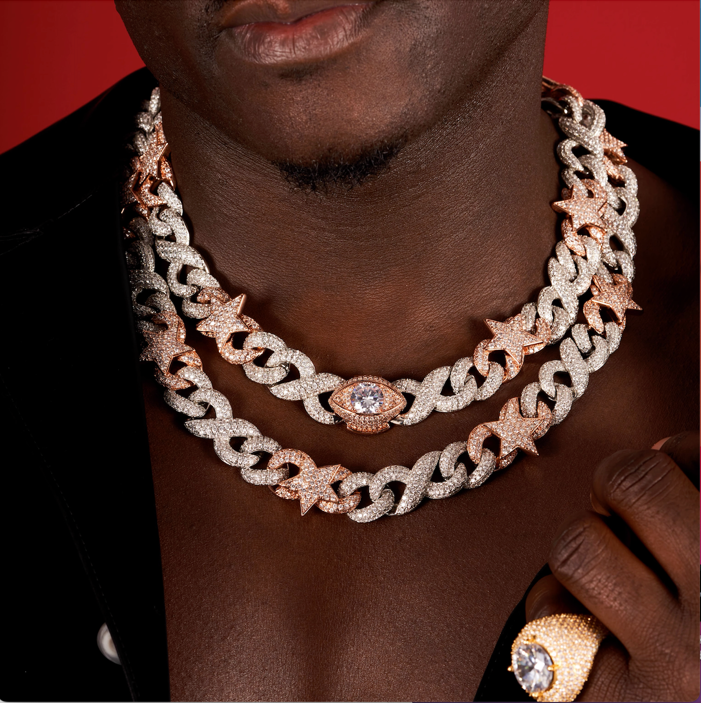 20MM The Eye of Hours 18K Gold Iced out Necklace