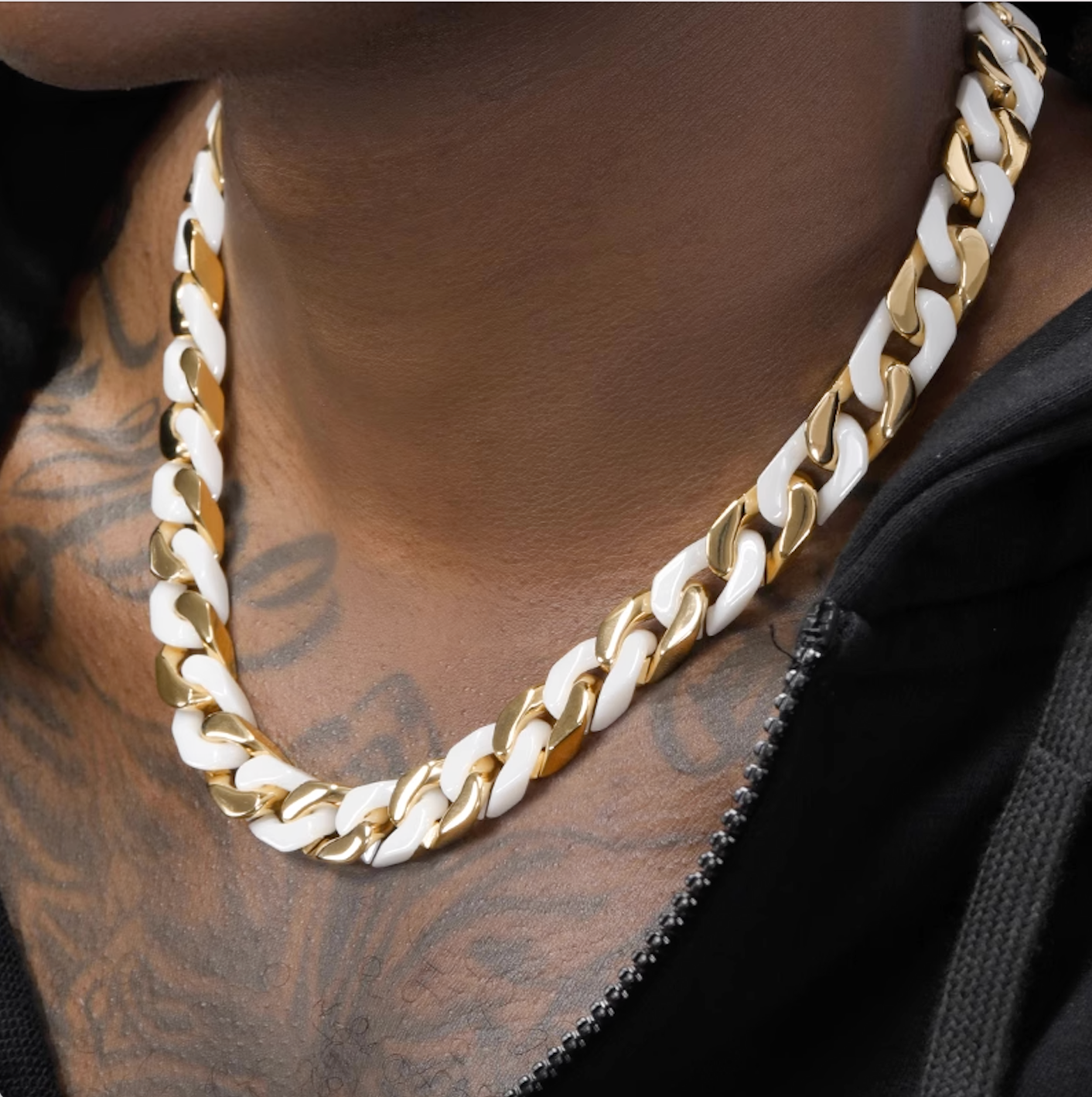 18K Gold White Ceramics Cuban Chain