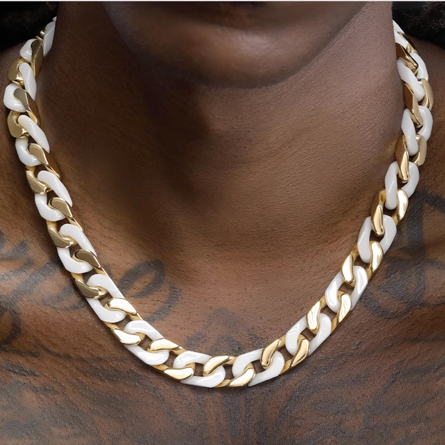 18K Gold White Ceramics Cuban Chain