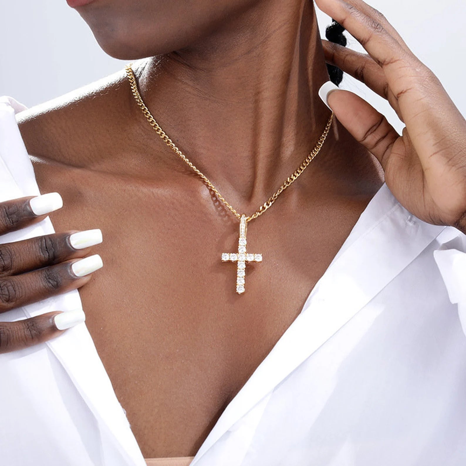 18K Gold Iced Cross Pendant