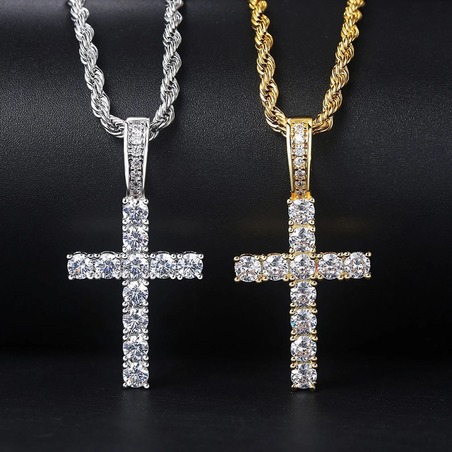 18K Gold Iced Cross Pendant