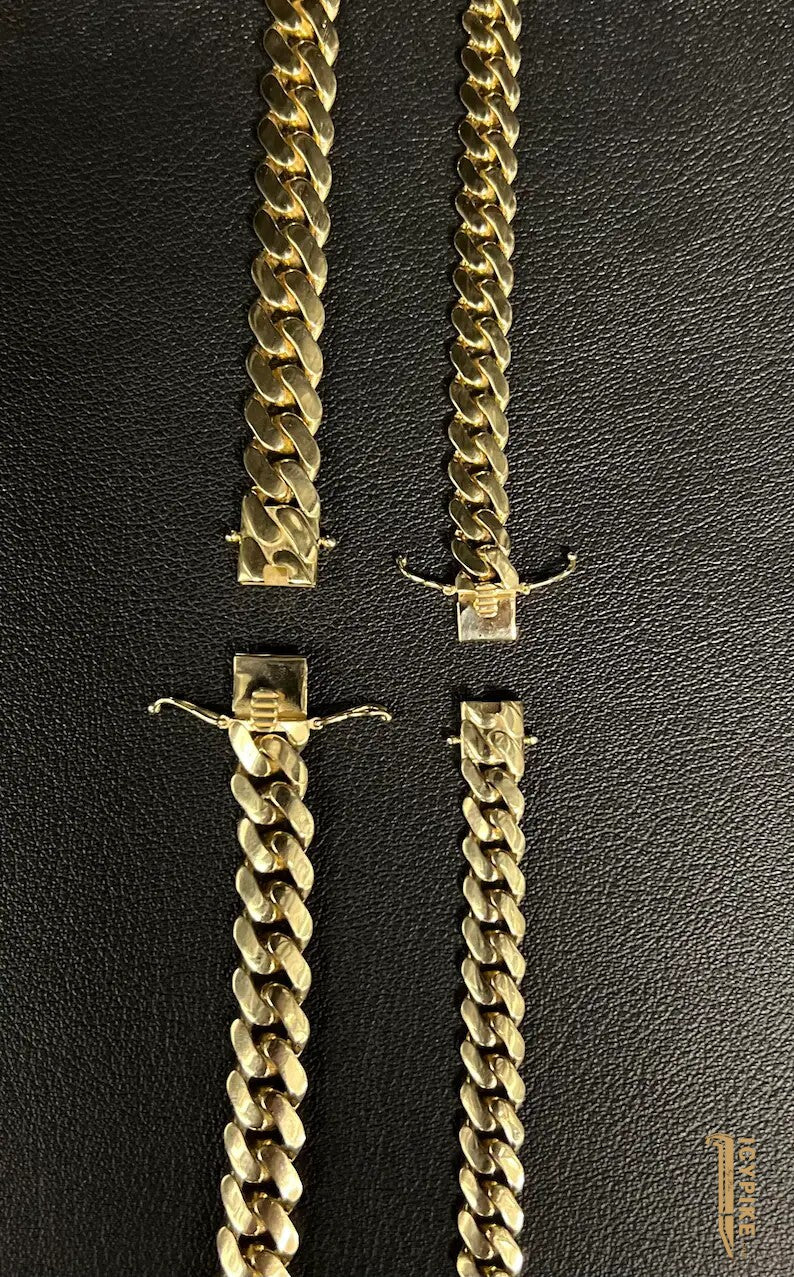 14k Real Gold Miami Cuban Link Chain with Box Lock Necklace, 8 mm and 10 mm Real 14K Yellow Gold,Gold Chain, 14k Gold Chain, 14K Royal Miami - {{ cuban link}} Chain