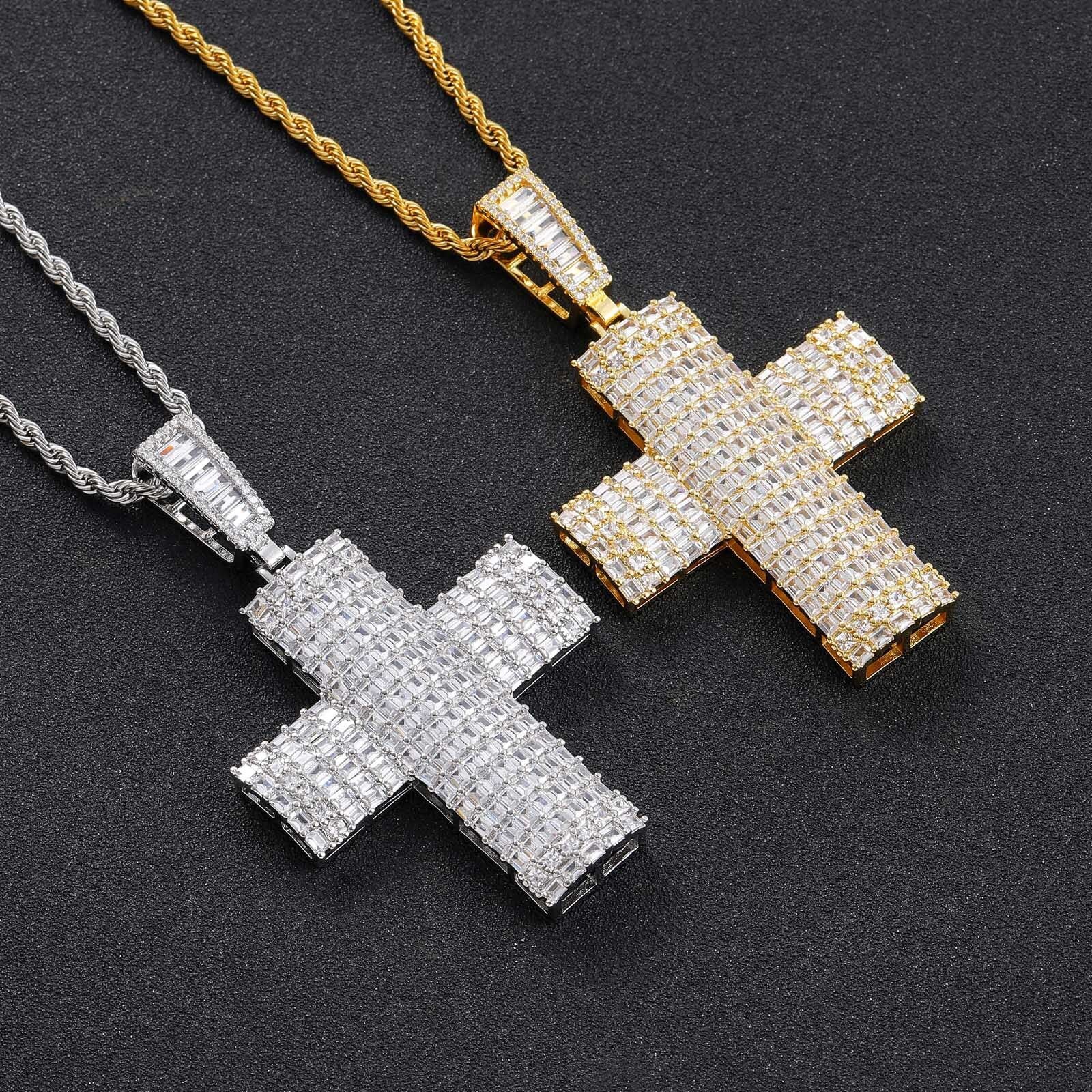 75mm*44mm 14K Gold Plated Cross Iced Pendant - {{ cuban link}} Pendant