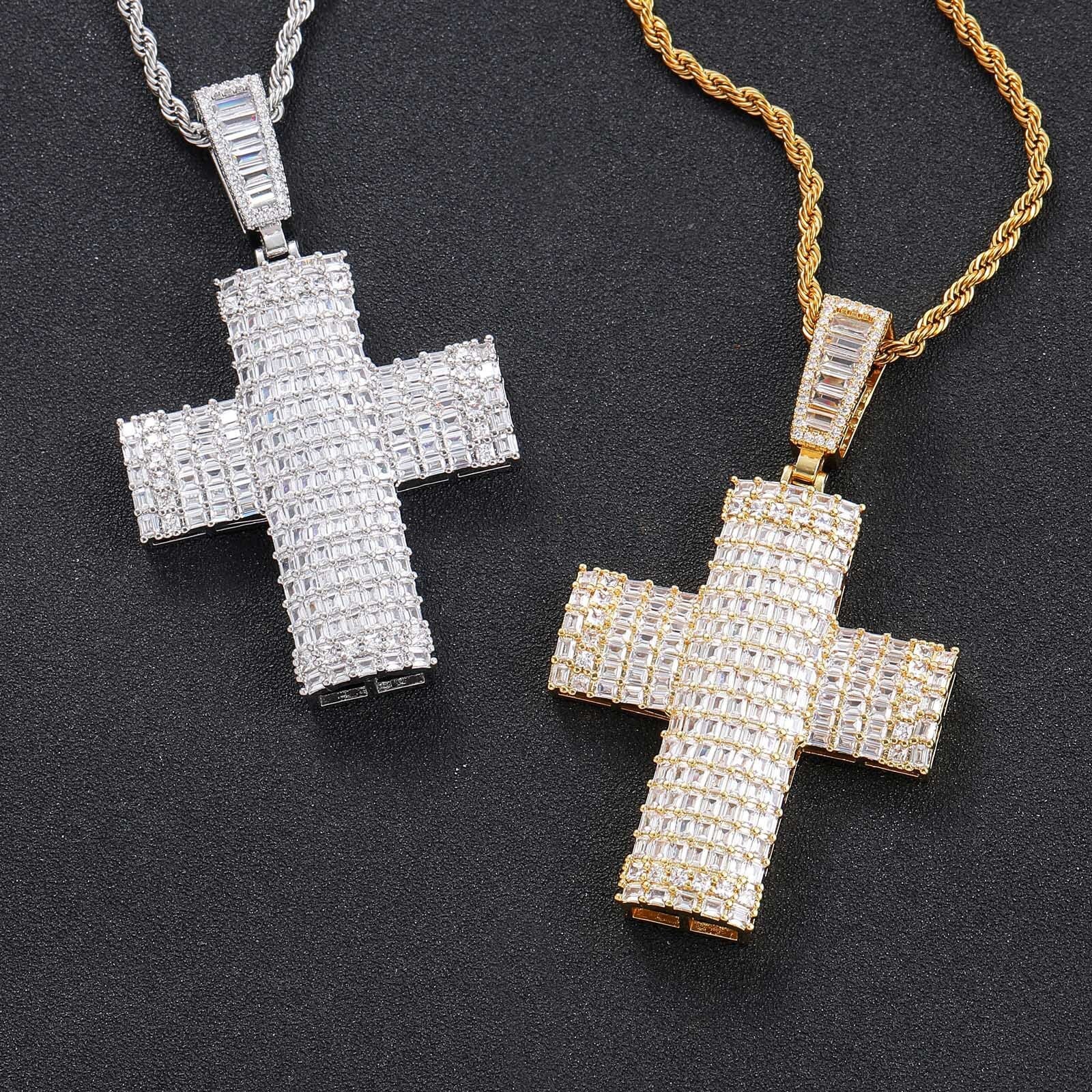 75mm*44mm 14K Gold Plated Cross Iced Pendant - {{ cuban link}} Pendant