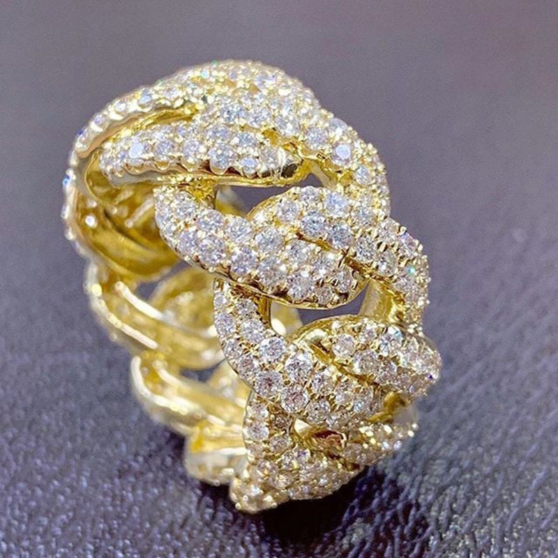 14K Gold Plated Cuban Iced Ring - {{ cuban link}} Ring