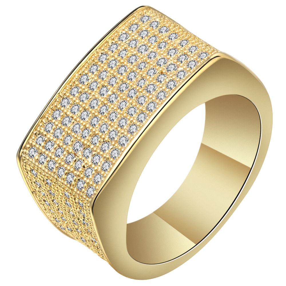 14K Gold Plated Row Iced Ring - {{ cuban link}} Ring